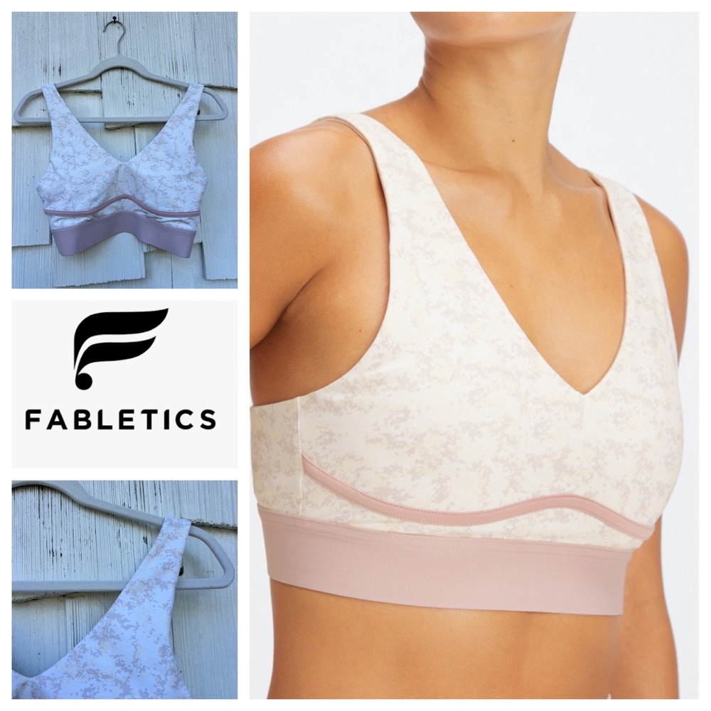 Fabletics Sports Bra Medium Support White Pink Floral‎ Activewear Workout Top